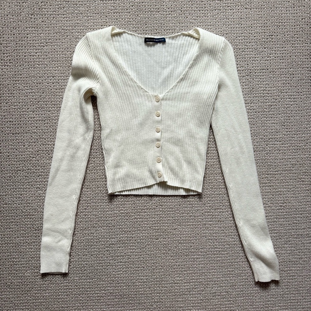 Brandy Melville White Ribbed Cardigan